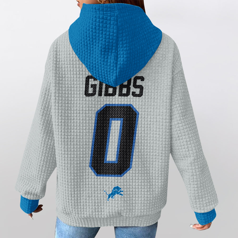 Detroit Lions Rivalries Jahmyr Gibbs 0 Football Waffle Hoodie