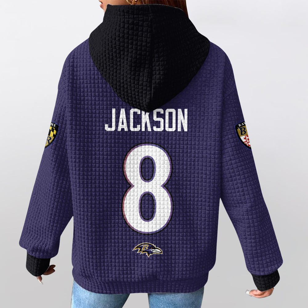 Baltimore R. Rivalries Lamar Jackson 8 Football Waffle Hoodie