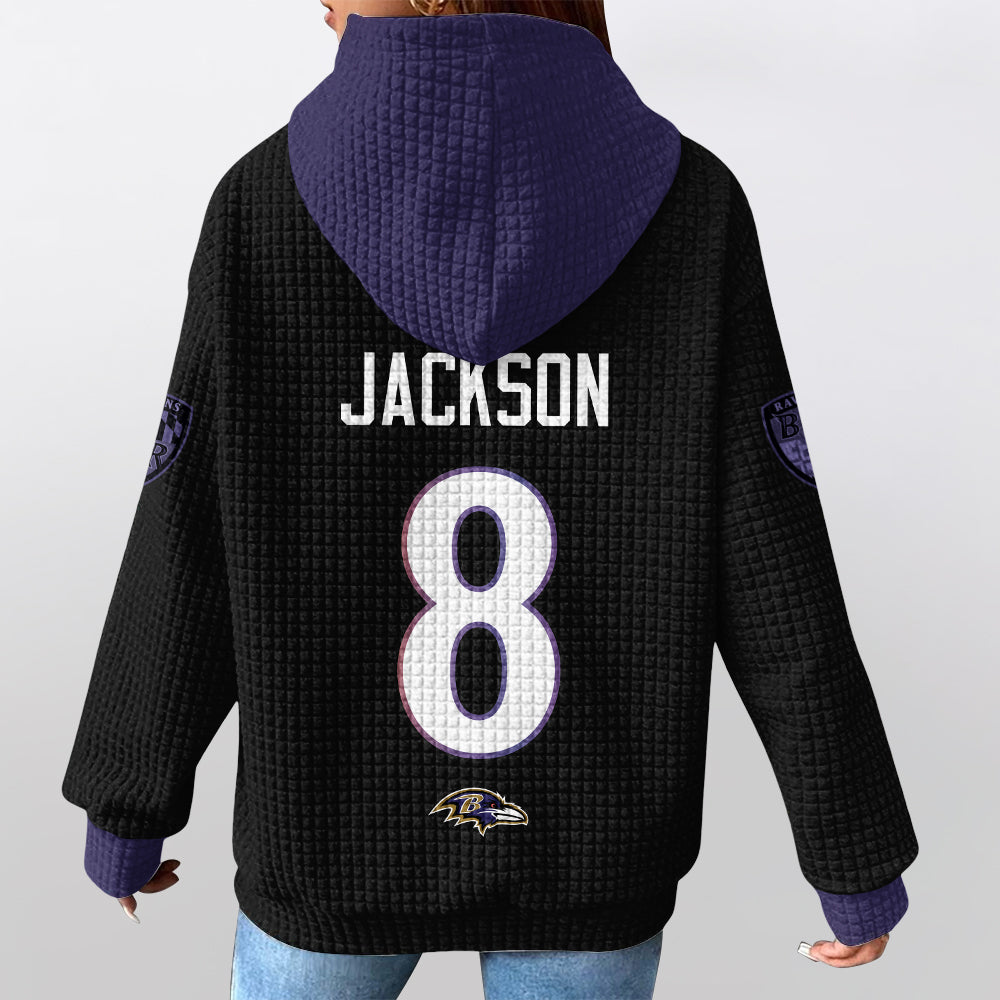 Baltimore R. Rivalries Lamar Jackson 8 Football Waffle Hoodie