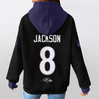 Baltimore R. Rivalries Lamar Jackson 8 Football Waffle Hoodie