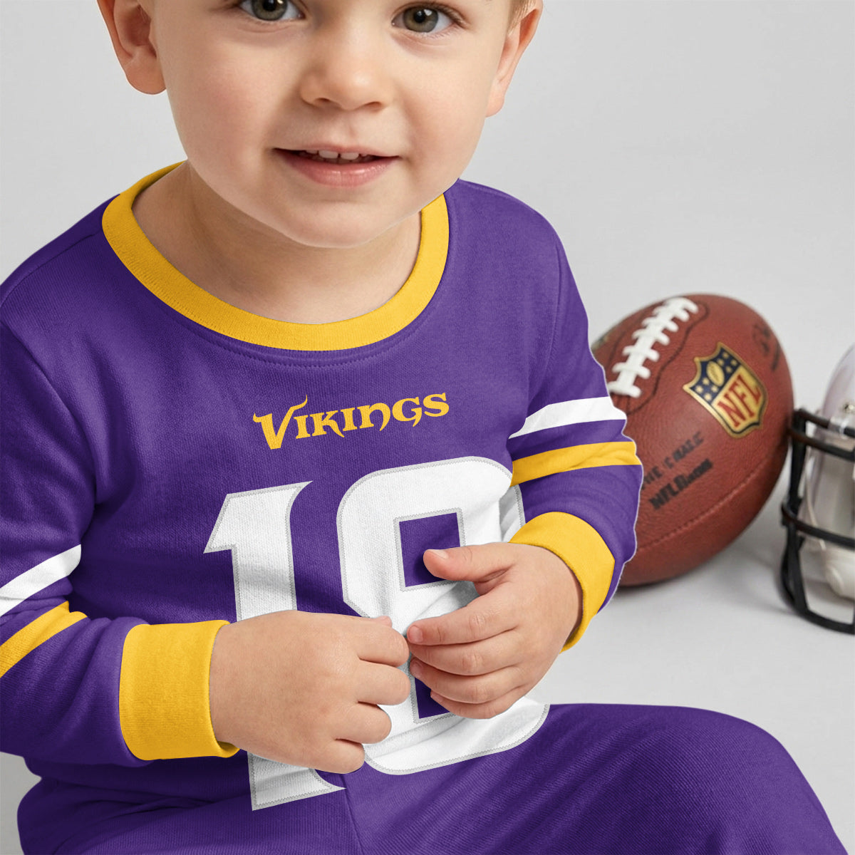 Vikings Football Jefferson 18! Inspired Bamboo Two Piece Long Sleeve Pajama Set