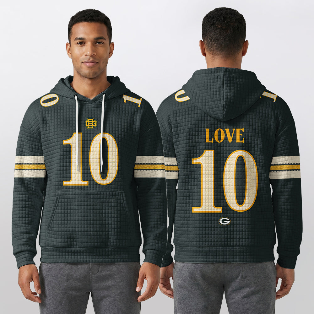 Green Bay Packers Rivalries Jordan Love 10 Football Waffle Hoodie